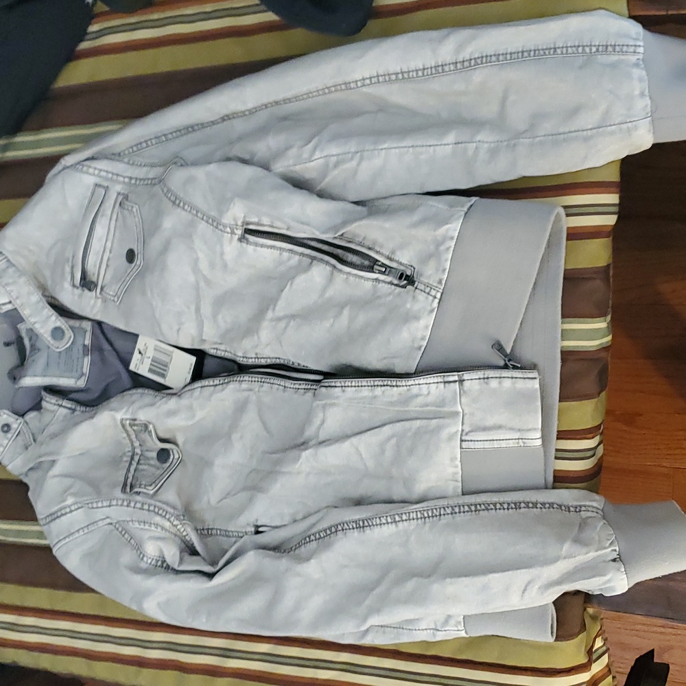 Large guess grey/silver leather jacket